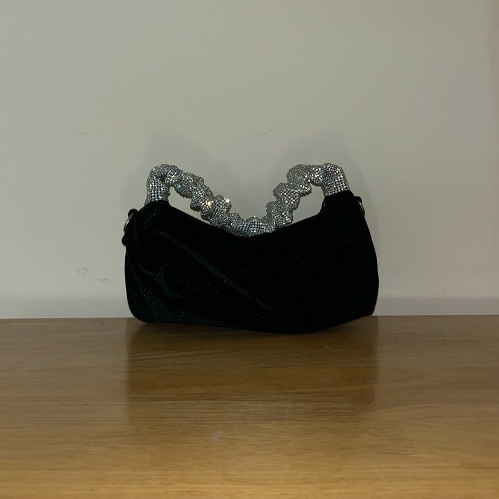 Black suede sparkly short strap fancy bag